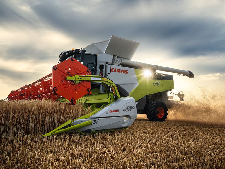 429826_27 TRION 750 TERRA TRAC with VARIO 1080 during barley harvesting.
